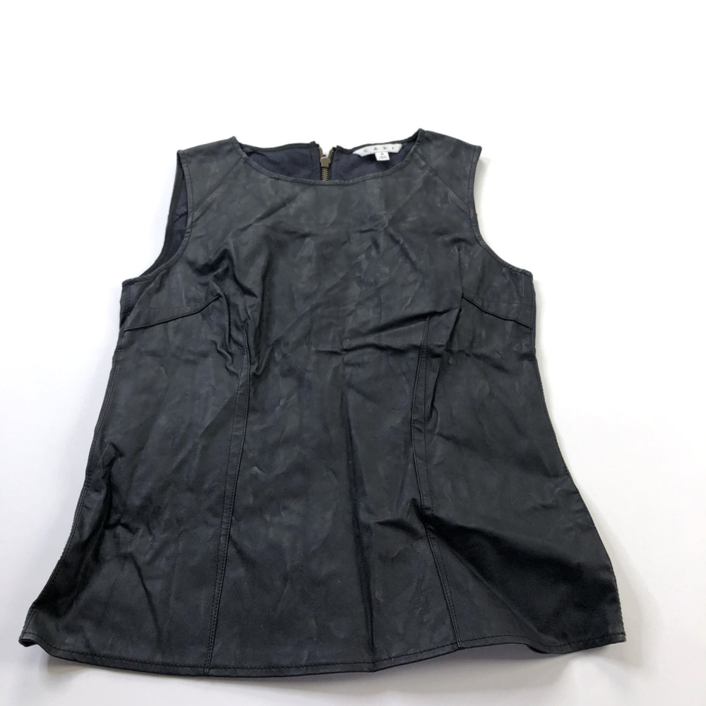 Cabi 4 Faux Leather Sleeveless Pullover Zip Top Blouse Black